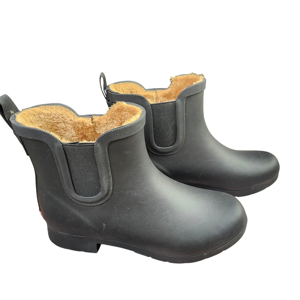Chooka Elridge Chelsea Black Waterproof Rain Boots Faux Fur Lined Womens 7 EU 38 - Picture 2 of 8